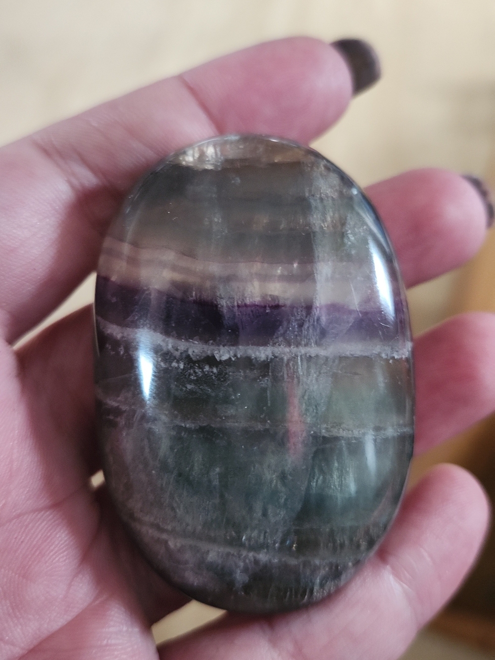 Fluorite Palm Stone - Green & Purple Bands